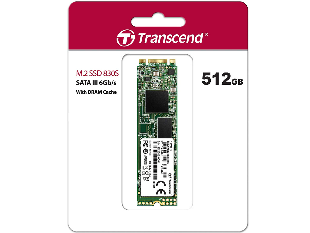 .M.2 SATA SSD  512GB Transcend  "TS512GMTS830S" [80mm, R/W:560/510MB/s, 85K/85K IOPS, SM2258, 3DTLC]