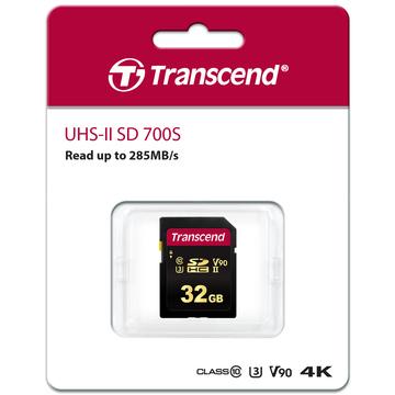 ..32GB  SDHC Card (Class 10) UHS-II, U3, Transcend "TS32GSDC700S" Ultra High Speed (R/W:285/180MB/s)