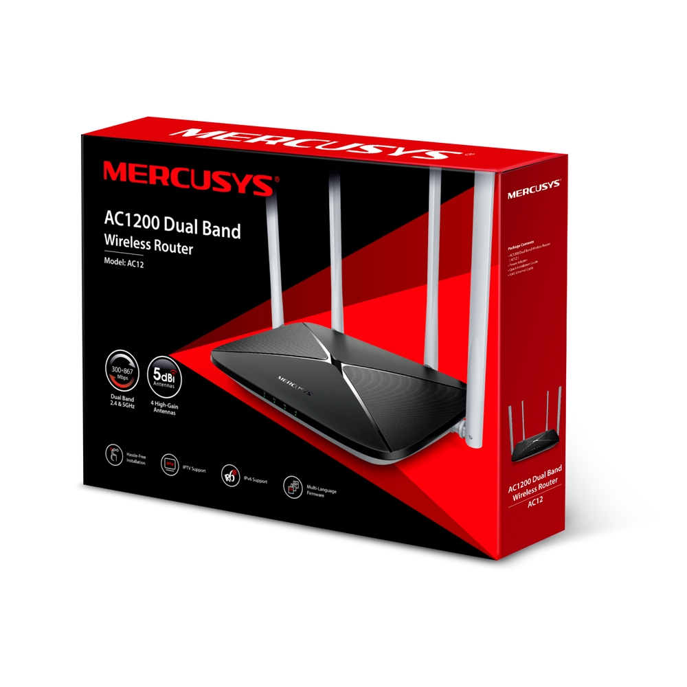 Wi-Fi AC Dual Band MERCUSYS Router, "AC12", 1200Mbps, MIMO, 4x5dBi Antenna, 3xLAN Port