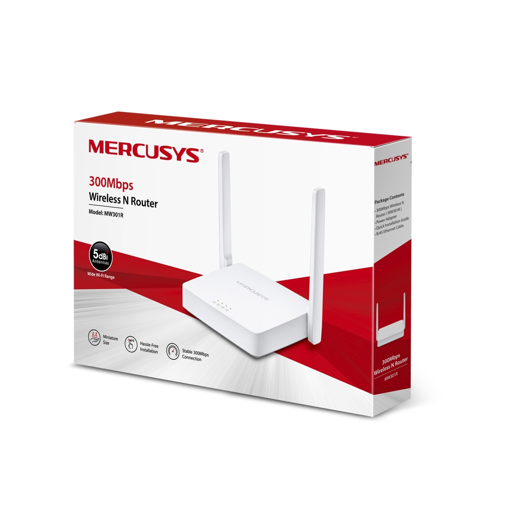 Wi-Fi N MERCUSYS Router, "MW301R", 300Mbps, 2x5dBi Antennas, 2xLAN Ports