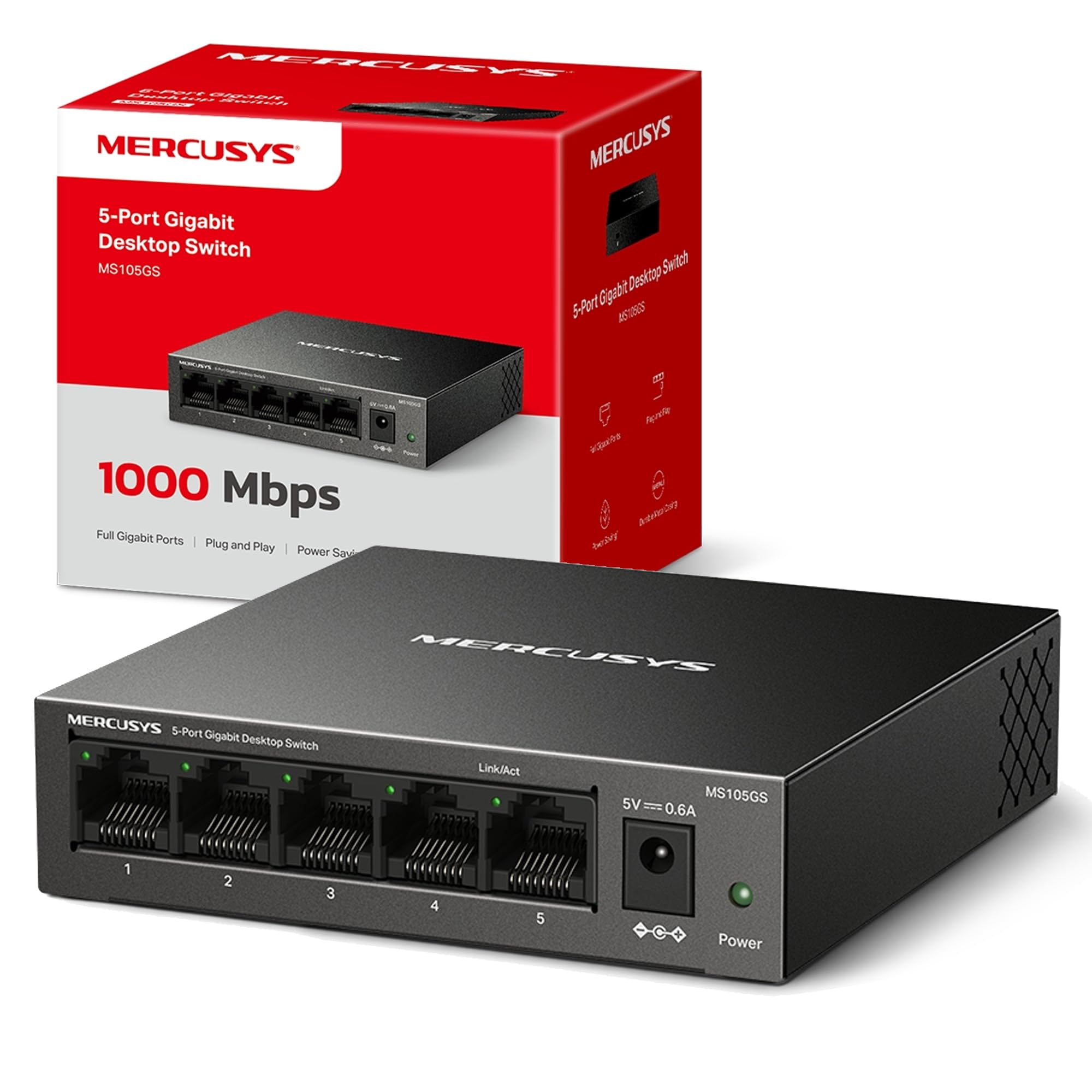 .5-port 10/100/1000Mbps Switch MERCUSYS "MS105G", Plastic Case